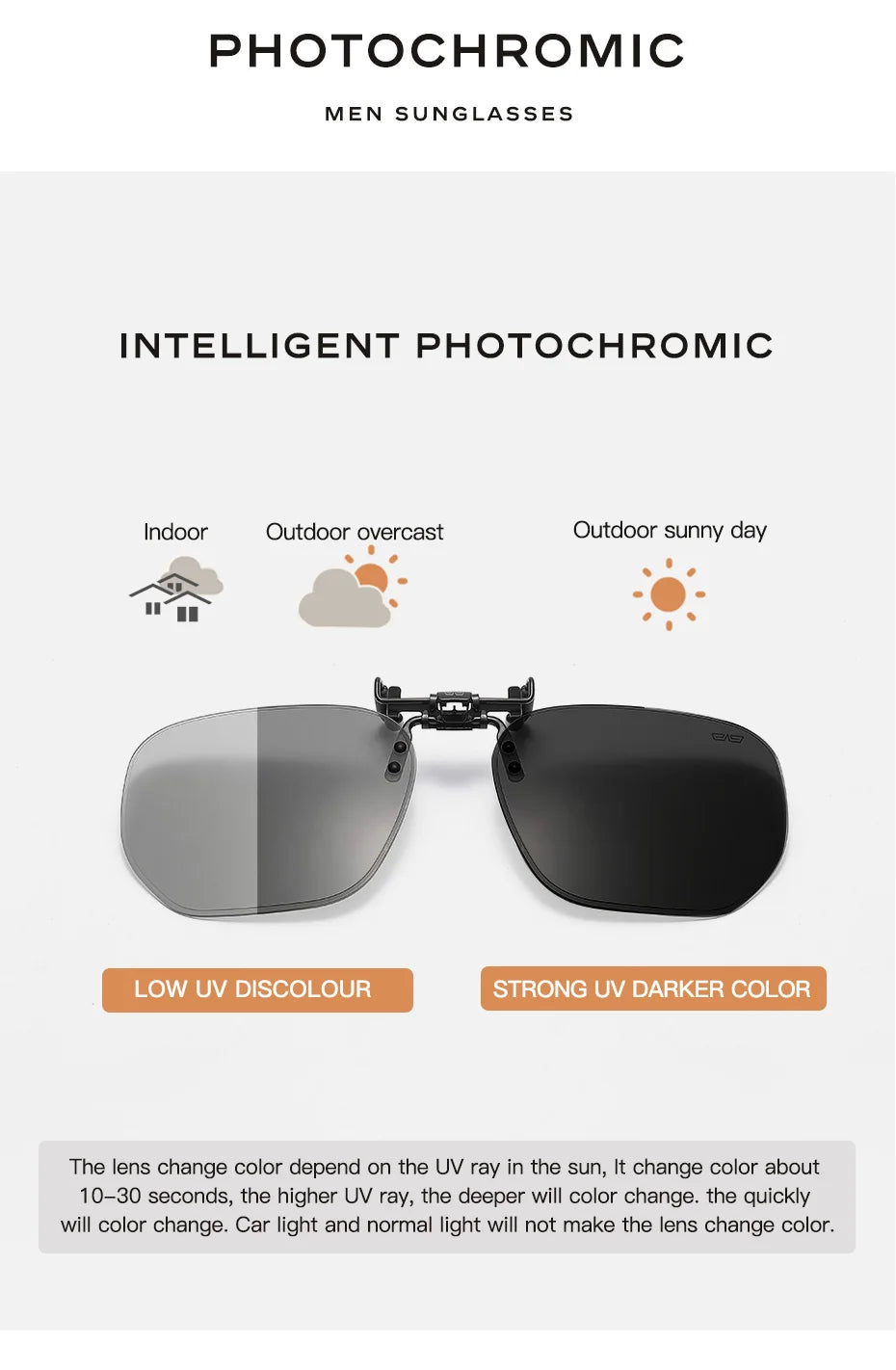CAPONI New Sunglasses Clip For Men Square Polarized Photochromic Glasses Clip Flipped Up Protect Eyes Light Clip On Frame BS1103