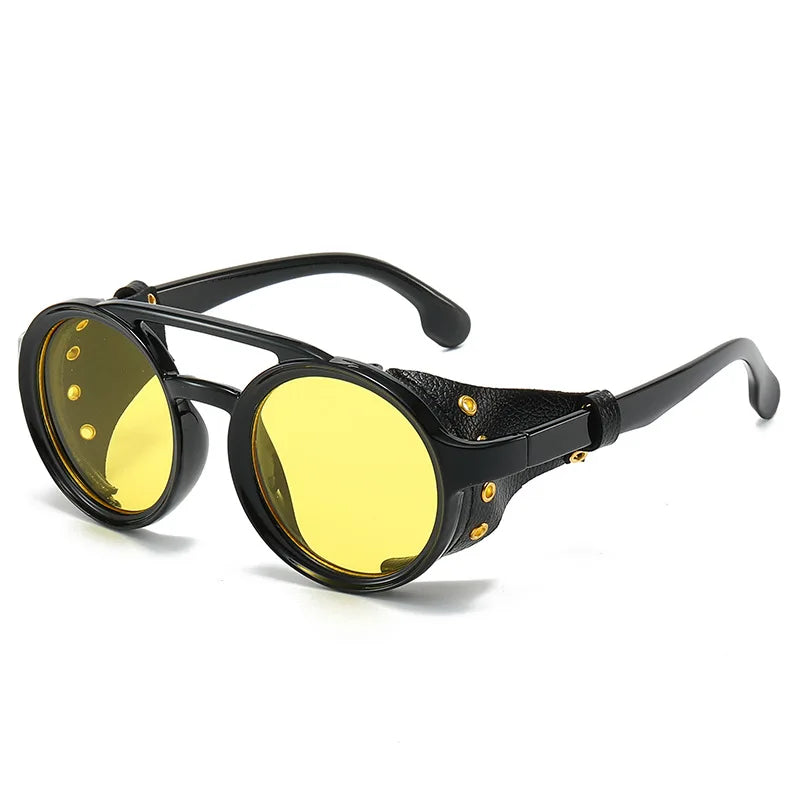 Retro Sunglasses Men Women Leather Round Glasses Vintage Goggles Anti Wind Outdoors Sports Sun Glasses UV400