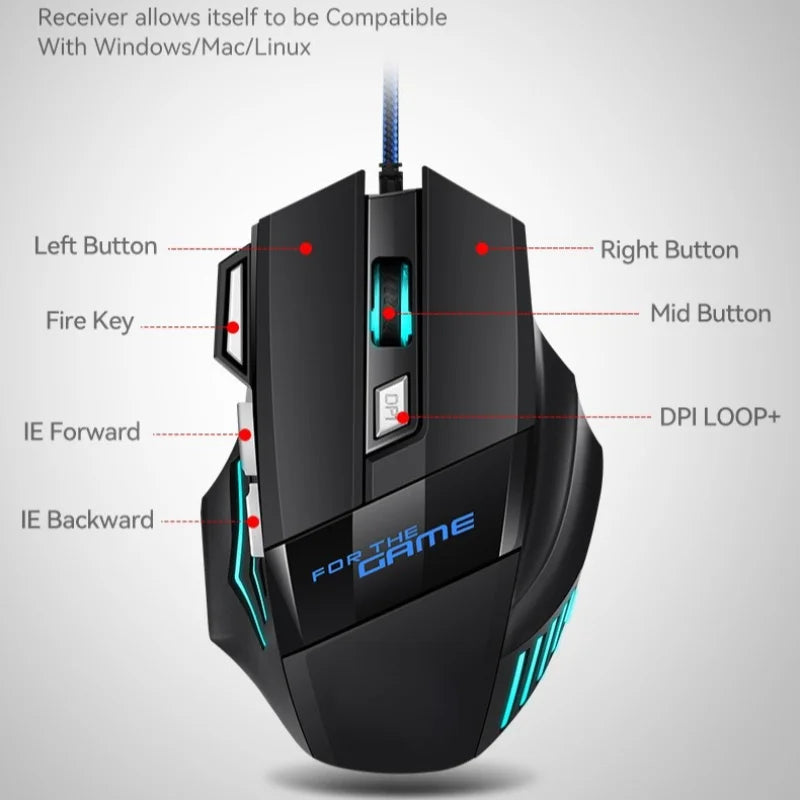 G6 Ενσύρματο Gaming Ποντίκι USB με 7 Κουμπιά, Τροχό Κύλισης, Ρυθμιζόμενη Οπτική Ανάλυση 5500DPI, Εργονομικό Ποντίκι E-sports για Laptop PC Xiaomi