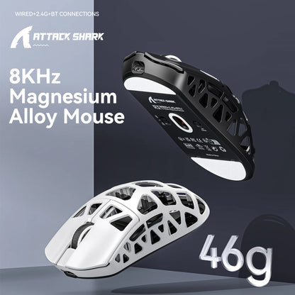ATTACK SHARK R3 -pelihiiri, magnesiumseoksesta valmistettu hunajakennorakenne, ultrakevyt 8K Hz, PAW3395-sensori, 26000 DPI, ergonominen kuori