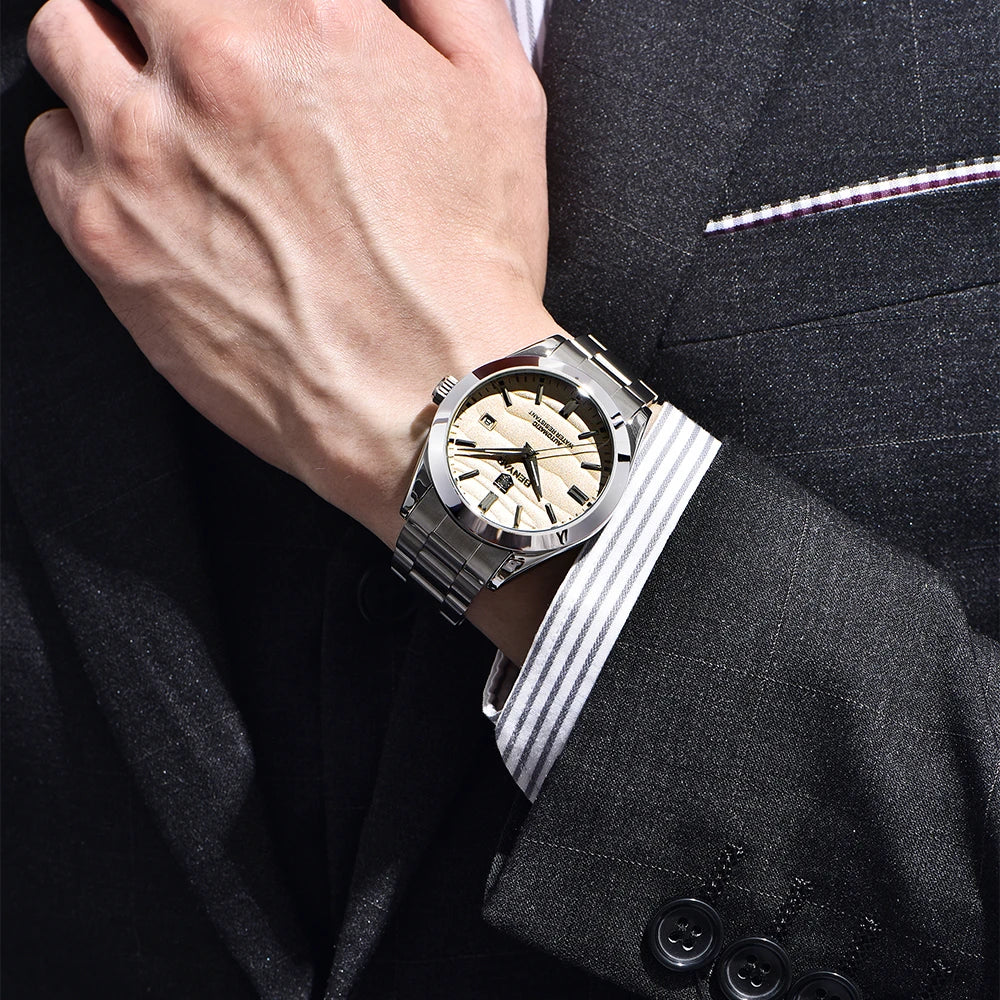 BENYAR luxury brand 40MM sand grain dial men's watch, stainless steel 50 meter waterproof automatic mechanical watch