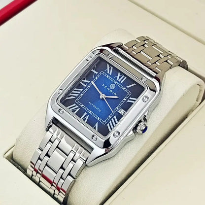 Luxury Square Watch for Men, Calendar Display, Stainless Steel Strap, High-End Luxury Small Square Men's Watch, Stylish Business Casual Versatile Trendy Men's Wristwatch, the Best Gift for Him