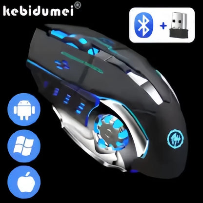Bezprzewodowa mysz gamingowa z akumulatorem – cicha Bluetooth/USB, podświetlenie RGB, e-sportowa do PC