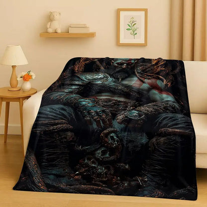 HD Kratos God of War Games Cartoon Gamer Flannel Blanket,Ultra Soft Warm Plush Throw for Home Bedroom Bed Sofa Cover Picnic Kids