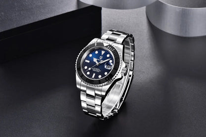 PAGANI DESIGN Automatic Watch Rose Gold Diver Watch 100M Waterproof Luxury Sport Wristwatch Black Rubber Strap Relogio Masculino