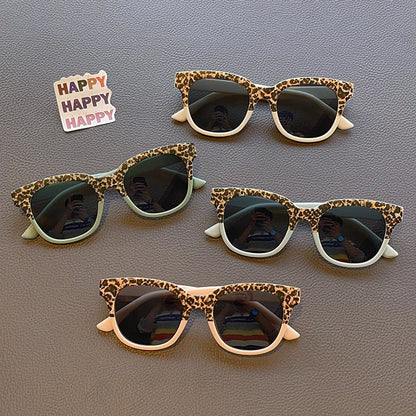 New Children Vintage Leopard Print Square Sunglasses UV400 Outdoor Fashion Girls Boys Protection Sunglass Kids Sun Glasses