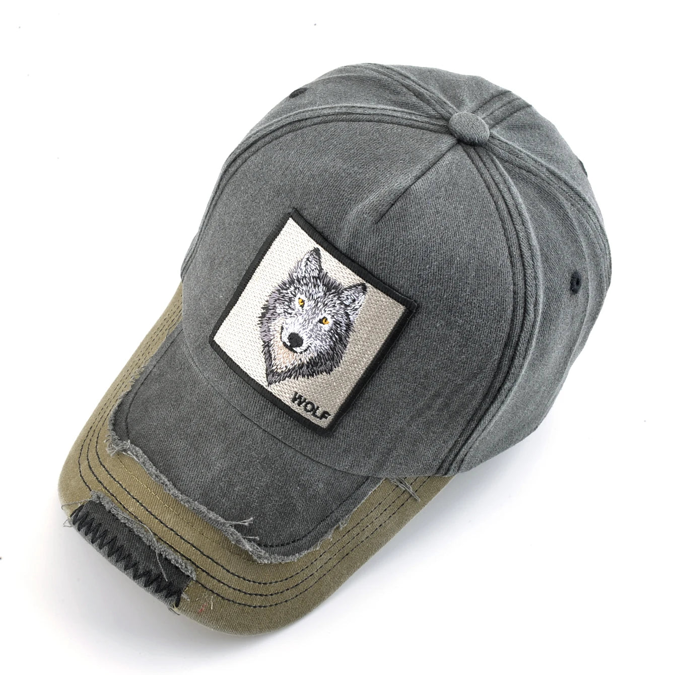Vintage Denim Baseball Cap With Embroidery Wolf Patch Men Snapback Hip Hop Dad Hats Women Four Seasons Adjustable Sun Visor Cap