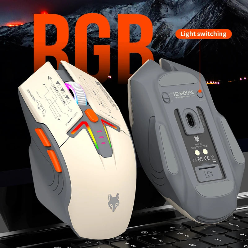 XUNSVFOX H2 trådløs Bluetooth-mus med dual-mode, RGB-lyseffekt, til laptop, gaming og kontor, med magnetisk opladning
