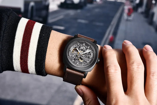 Relógio para homem BENYAR – Relógio mecânico automático de luxo, modelo «esqueleto» com turbilhão, resistente à água até 30 m, bracelete em pele, estilo desportivo.