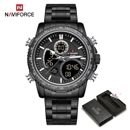 Montre de sport pour homme NAVIFORCE – Montre-bracelet originale de luxe en acier inoxydable, modèle militaire étanche à double affichage