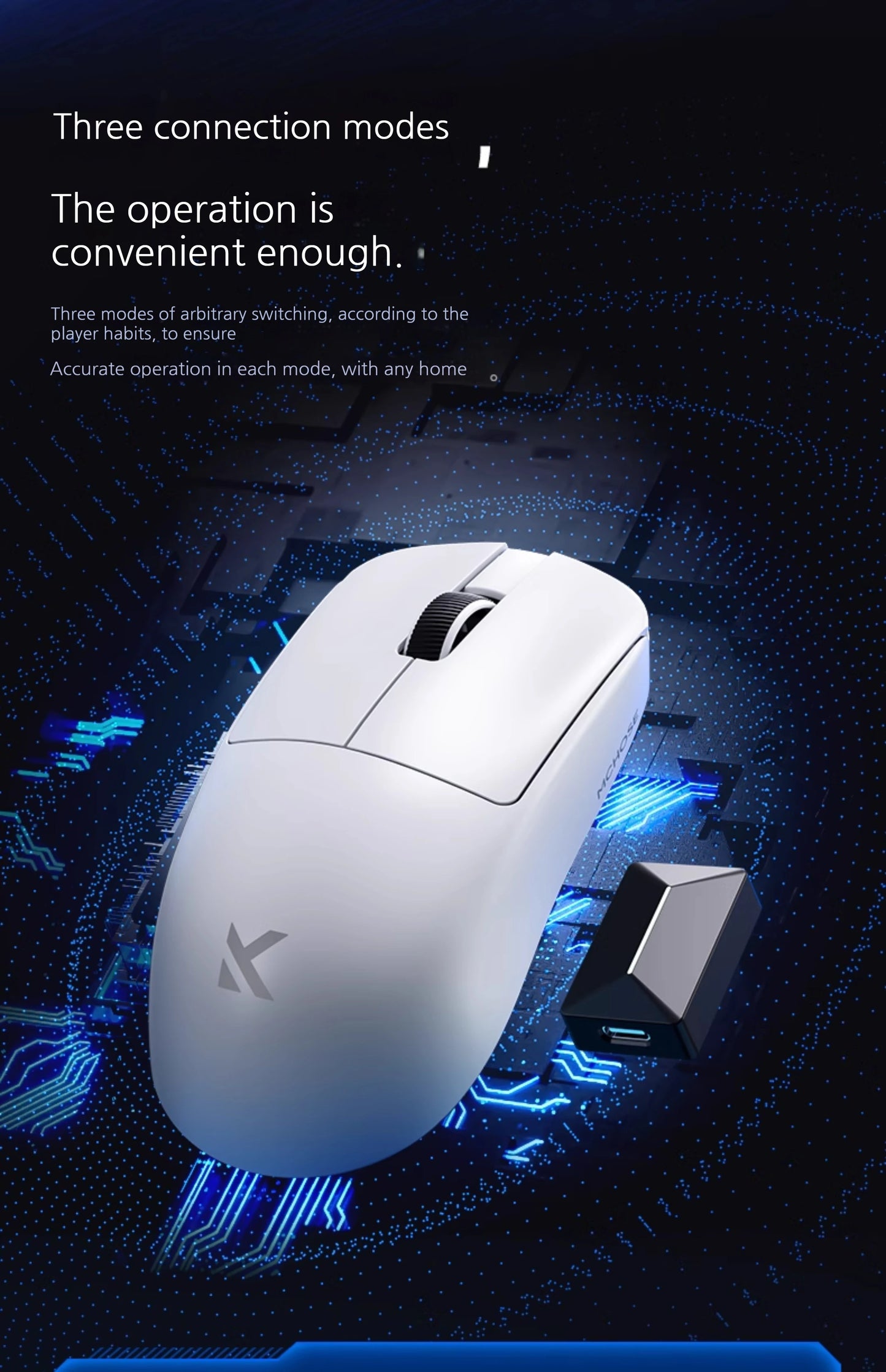 MCHOSE L7 Ultra+ średnio-duża mysz gamingowa do e-sportu z sensorem Paw3950, bezprzewodowa, trzy tryby, lekka mysz biurowa Dual-Drive do komputera
