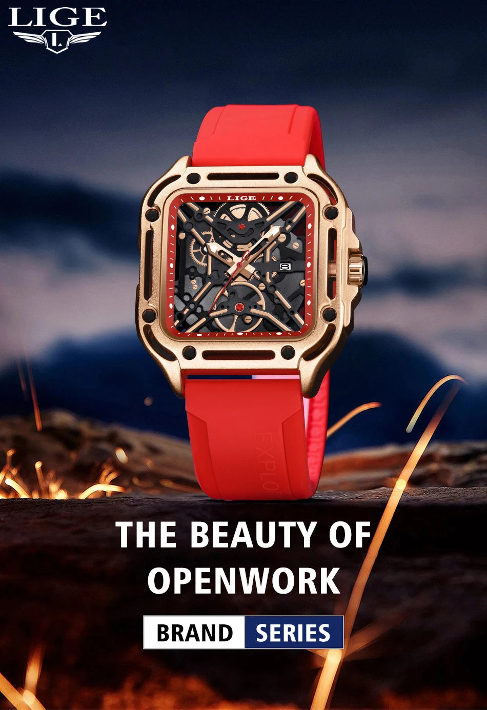 LIGE New Fashion Men Watches Luxury Large Dial Square Design Quartz Watch Casual Silicone Band Men's Sports Watches Reloj Hombre