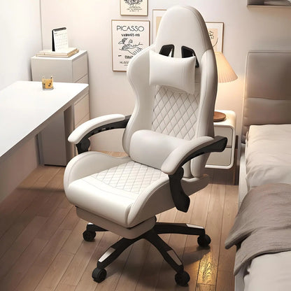 Hestora Duży fotel gamingowy z ekoskóry PU dla wysokich osób, ergonomiczny fotel komputerowy z wysokim oparciem, podnóżkiem i masującym podparciem lędźwiowym dla dorosłych