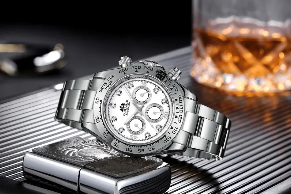 Automatic Mens Watch Mechanical Self Wind Movement Gold Black Stainless Steel Diamonds Stone Sports Luxury Fashion Watches