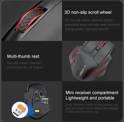 E-YOOSO X-31 Pro USB herní velká myš s podporou Bluetooth 2.4G, bezdrátová, PAW3212, 4800 DPI, pro hráče, počítač, notebook a PC