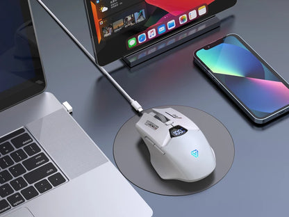 Dvourežimová bezdrátová Bluetooth myš se smart displejem, tichým nabíjením, pro kancelář, gaming, tablet, přenosná univerzální myš