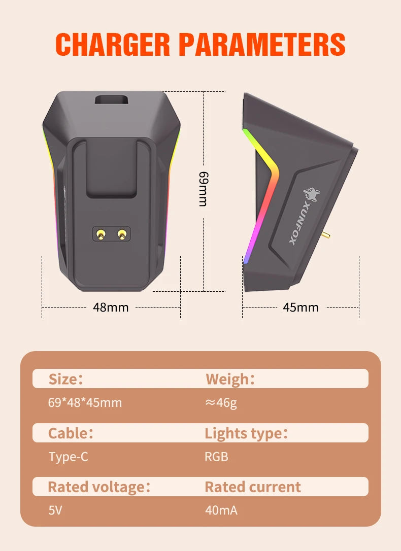 XUNSVFOX H2 trådløs Bluetooth-mus med dual-mode, RGB-lyseffekt, til laptop, gaming og kontor, med magnetisk opladning