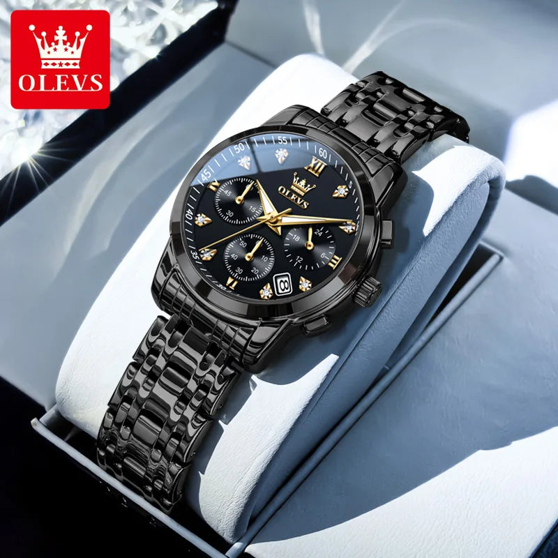 OLEVS 2858 Chronograph Quartz Wristwatches for Woman Fashion Elegant Classic Auto Date Waterproof Stainless Steel Women's Watch