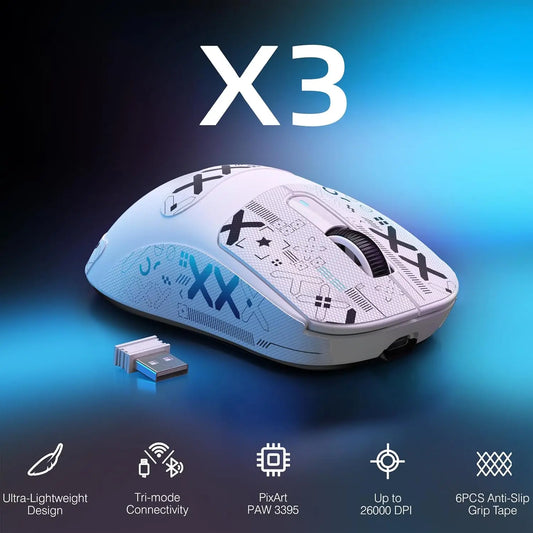 ATTACK SHARK X3 лека безжична геймърска мишка, 49g Tri-Mode, PAW3395 26K DPI сензор, 200h живот на батерията, 5 програмируеми бутона