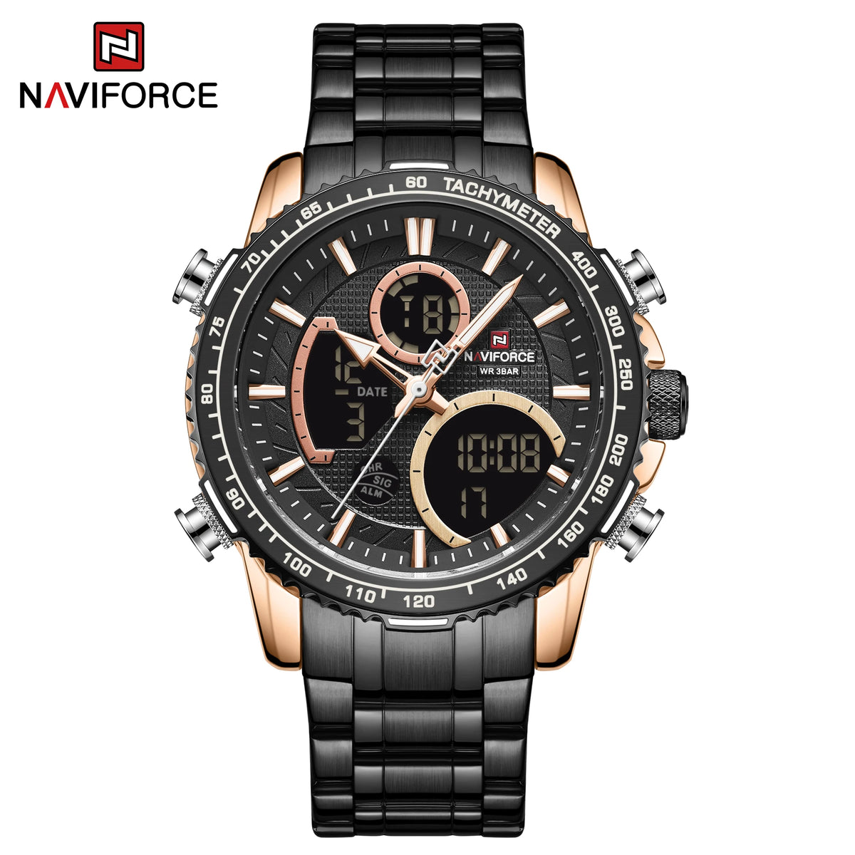 Montre de sport pour homme NAVIFORCE – Montre-bracelet originale de luxe en acier inoxydable, modèle militaire étanche à double affichage