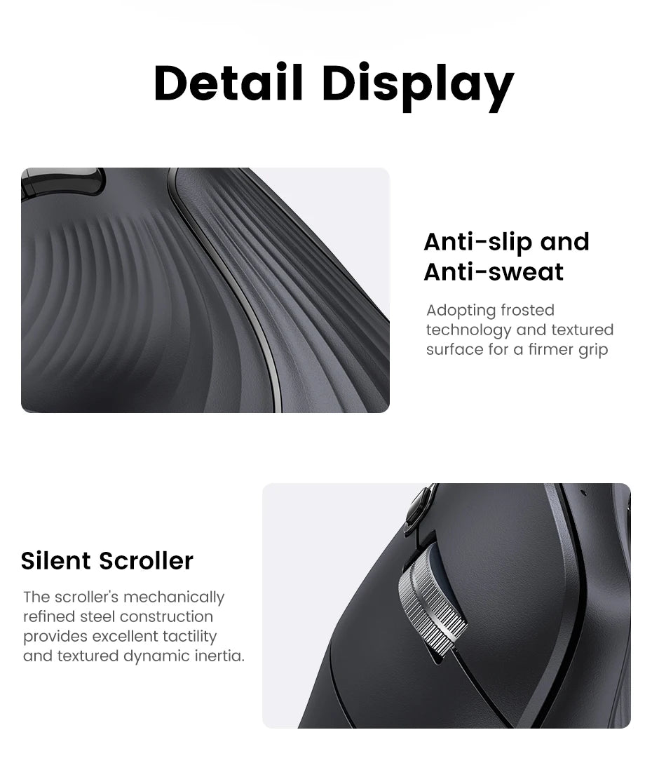 Trådløs mus Bluetooth 5.0 2.4G ergonomisk 4000DPI med 6 lydløse knapper til MacBook, tablet, bærbare computere, computer og PC