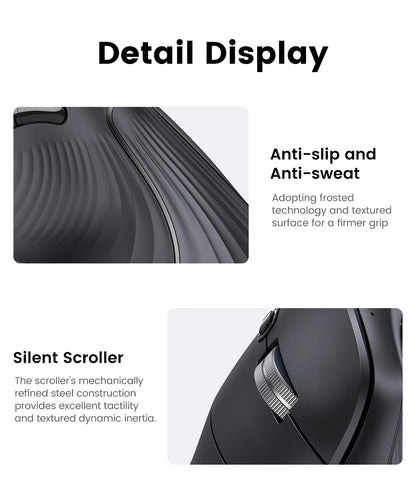 Trådløs mus Bluetooth 5.0 2.4G ergonomisk 4000DPI med 6 lydløse knapper til MacBook, tablet, bærbare computere, computer og PC
