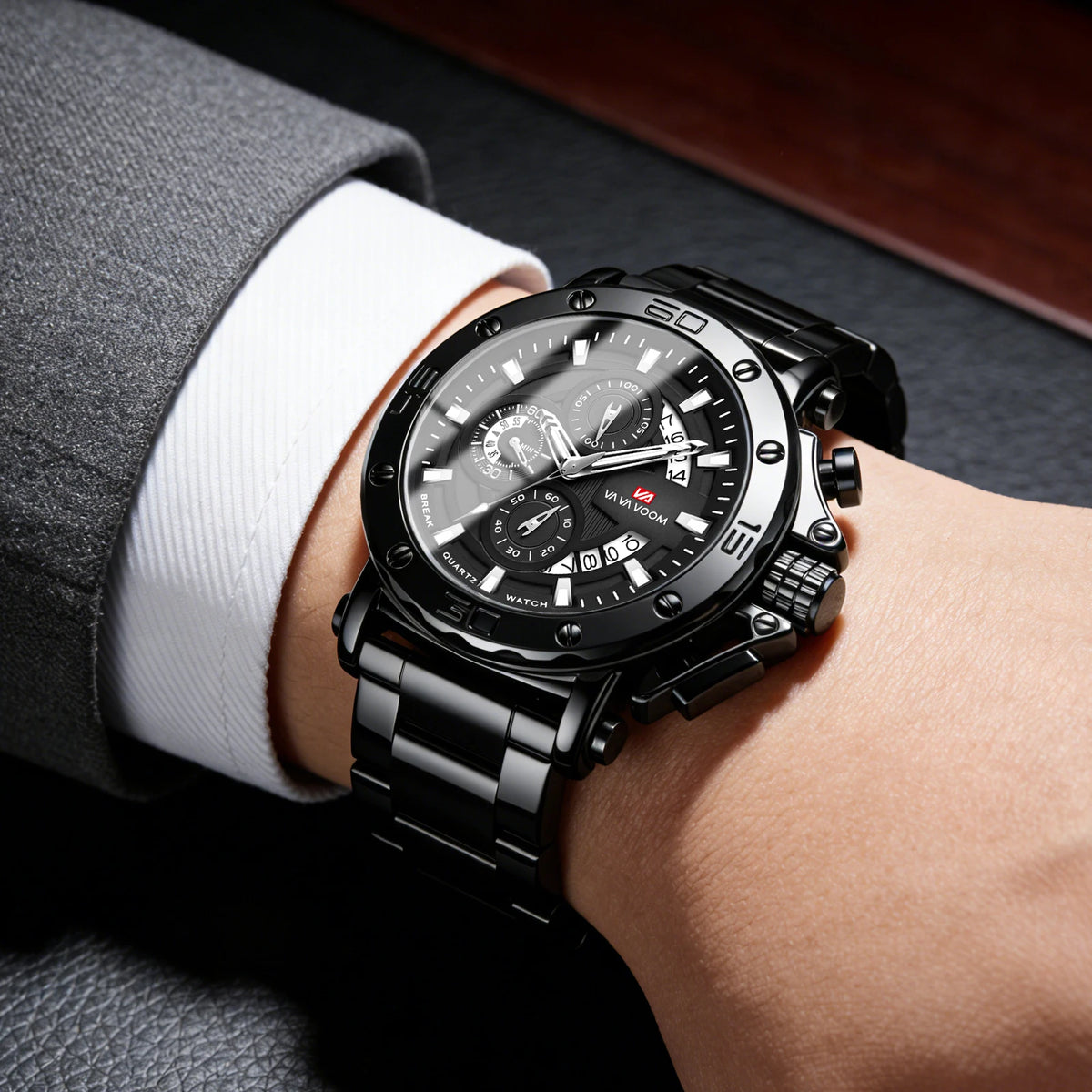Montre chronographe VA VA VOOM pour homme, calendrier, lumineuse, étanche, montre de luxe en acier inoxydable à quartz.