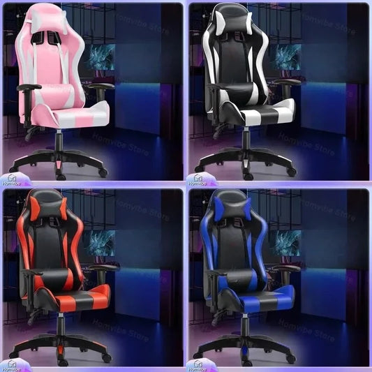 Chaise de jeu ergonomique avec support lombaire et hauteur réglable pour les joueurs sur PC, le travail de bureau, les longues sessions d'ordinateur, confortable