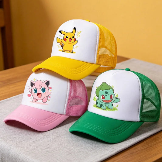 Pokemon Cartoon Baseball Cap for Kids Adult Pikachu Anime Mesh Cap Kawaii Partern Peaked Hat Summer Cap Fashion Accessories Gift