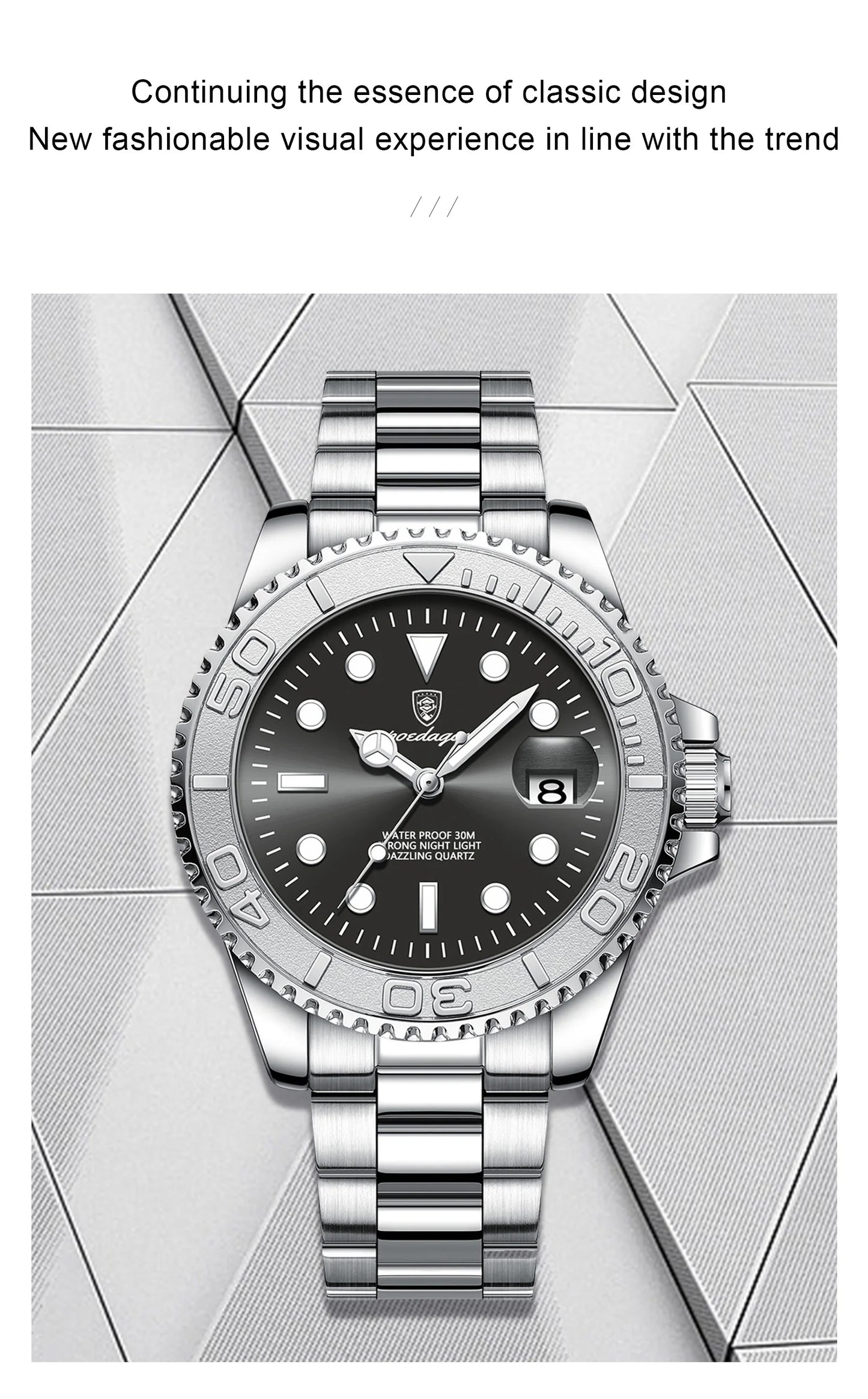 POEDAGAR Luxury Men's Watch Stainless Steel Date Quartz Fashion Watches For Man Waterproof Luminous Business Male Watch+Box Gift