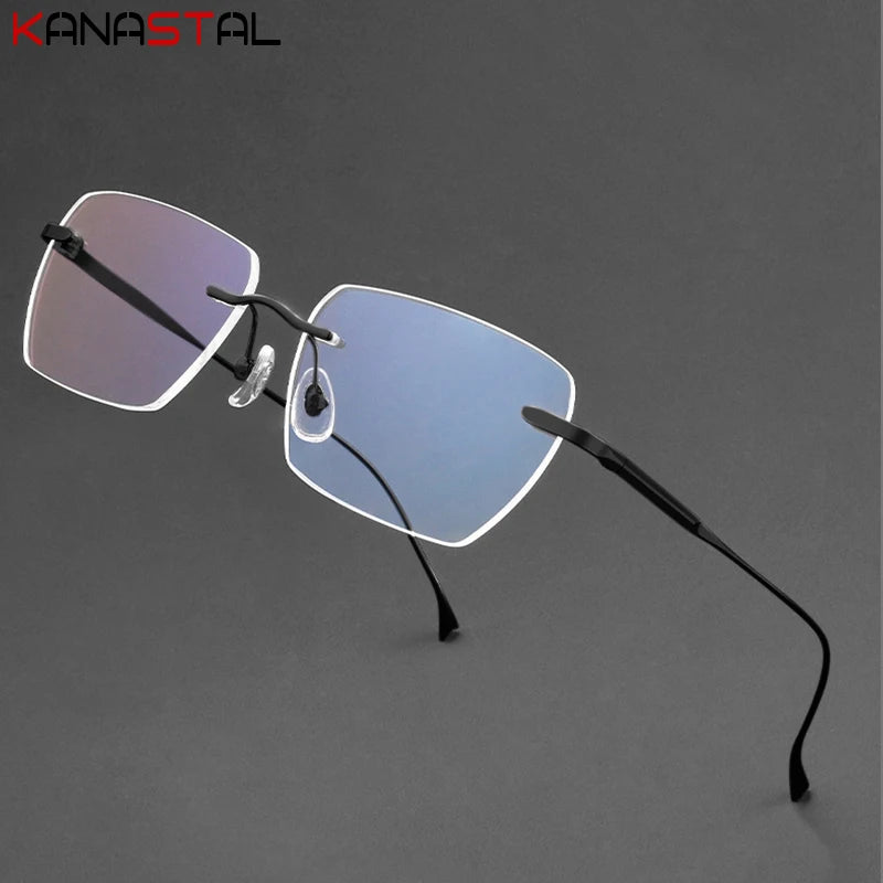 Men Pure Titanium Eyeglasses Frame Women Ultralight Rimless Glasses Blue Light Blocking Lens Prescription Myopia Reading Eyewear