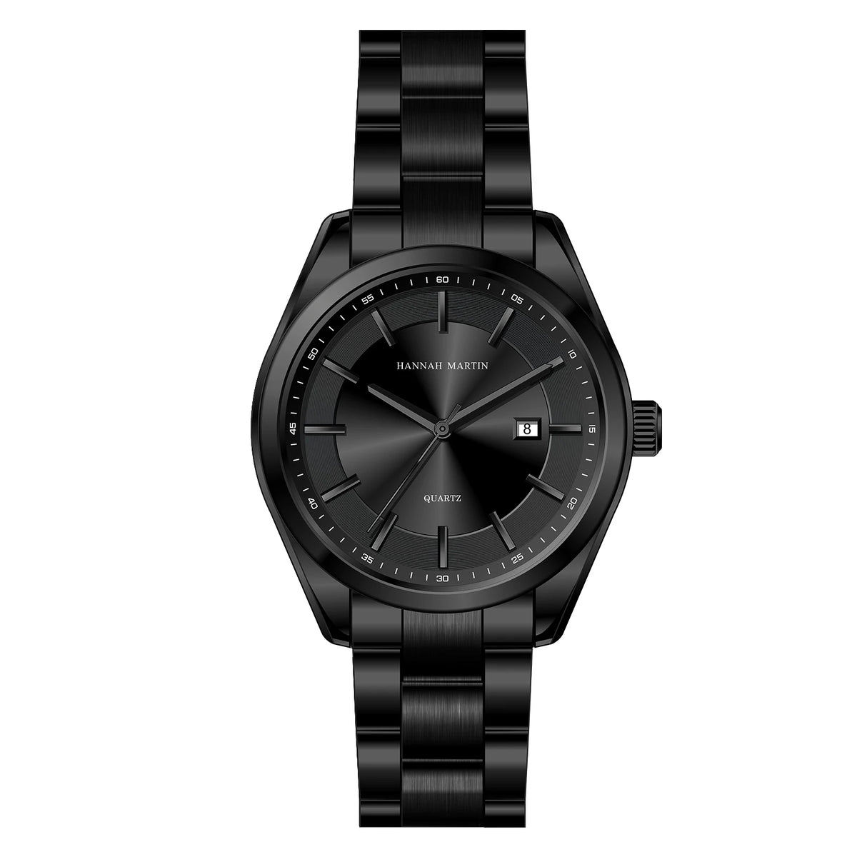 Montre à quartz HANNAH MARTIN, 40 mm, pour homme, bracelet en acier inoxydable noir, étanche 3 bars, style sport-chic