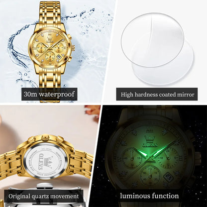 OLEVS 2858 Chronograph Quartz Wristwatches for Woman Fashion Elegant Classic Auto Date Waterproof Stainless Steel Women's Watch