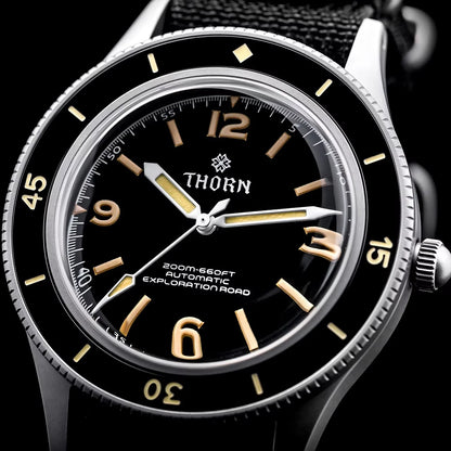 Thorn SHY033 Vintage 50-Fathoms Mechanical Watch NH35 Automatic Movement K9 Mineral Crystal 200m Waterproof Luminous Men Watch