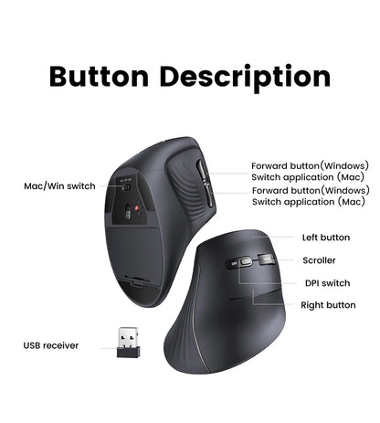 Trådløs mus Bluetooth 5.0 2.4G ergonomisk 4000DPI med 6 lydløse knapper til MacBook, tablet, bærbare computere, computer og PC