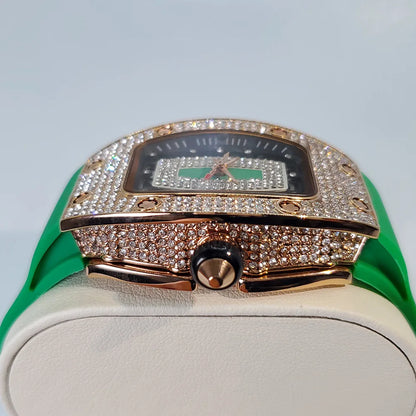 Luxury Diamond Watch For Women Elegant Tonneau Original Design Watches Fashion Ice Out Sport Rubber Strap Waterproof Mille Clock