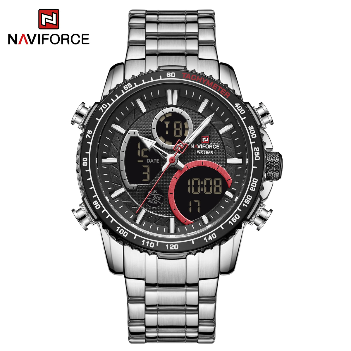 Montre de sport pour homme NAVIFORCE – Montre-bracelet originale de luxe en acier inoxydable, modèle militaire étanche à double affichage