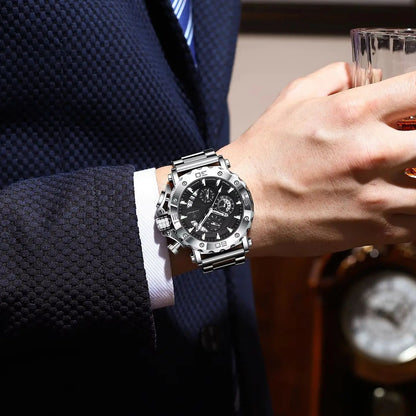 Relógio de luxo para homem POEDAGAR, luminoso, estanque, cronógrafo, data, aço inoxidável, quartzo, Reloj