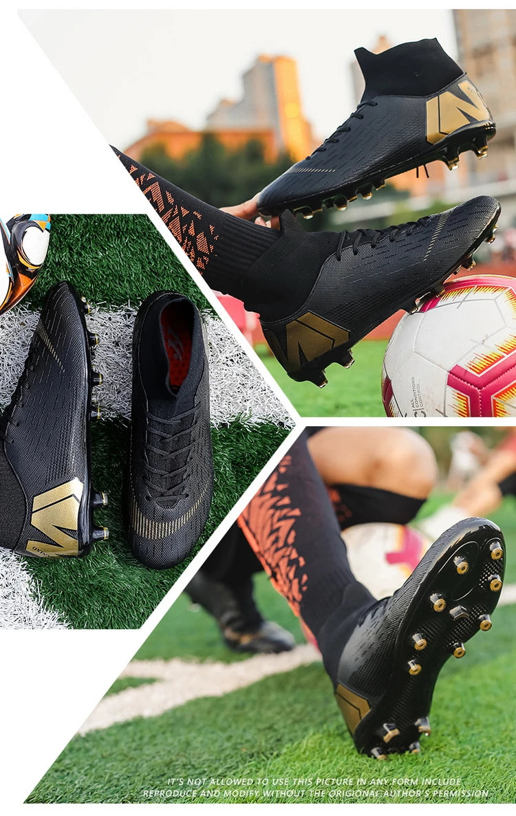Crampons de Football pour hommes, bottes de Football, crampons d'entraînement, professionnels, résistants à l'usure, antidérapants, longues pointes TF/FG, rouge, nouveau
