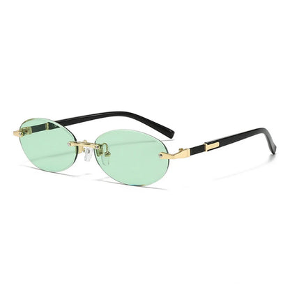 New Rimless Sunglasses Oval Fashion Popular Women Men Shades Small Ellipse Sun Glasses for Female Male Party Traveling Glasses
