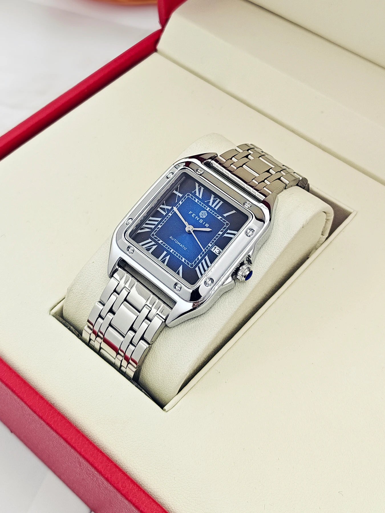 Luxury Square Watch for Men, Calendar Display, Stainless Steel Strap, High-End Luxury Small Square Men's Watch, Stylish Business Casual Versatile Trendy Men's Wristwatch, the Best Gift for Him