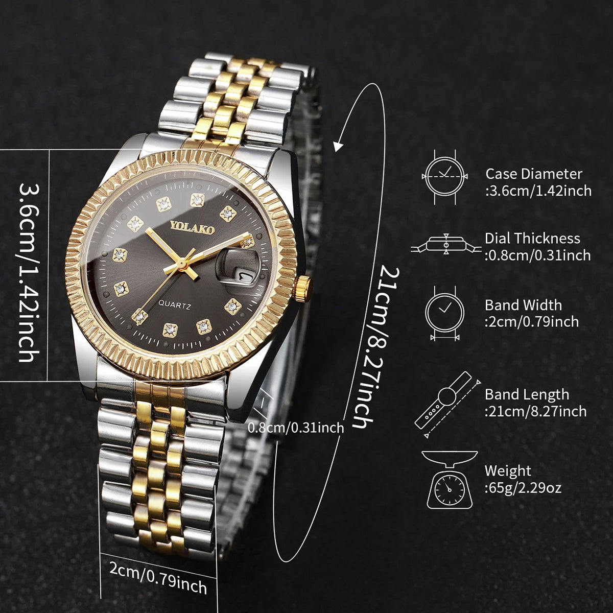 Luxury Men Calendar Quartz Watch  Fashion Rhinestone Steel Men's Business Watches Reloj Hombre Clock Gift（Without Box）