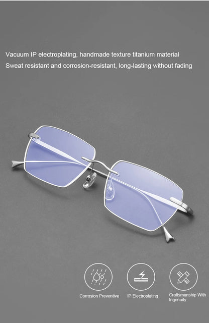 Men Pure Titanium Eyeglasses Frame Women Ultralight Rimless Glasses Blue Light Blocking Lens Prescription Myopia Reading Eyewear