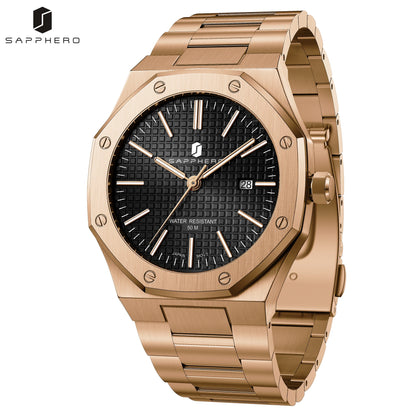 SAPPHERO Men’s Analog Watch Stainless Steel Japan Quartz Movement Date Display 50m Waterproof Classic Business Casual Wristwatch
