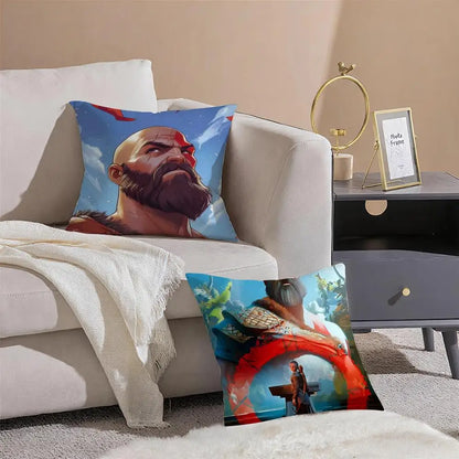 God of War Ragnarok Cushion Cover Washable Linen-Look for Daily Sofa Home Household Room Decor
