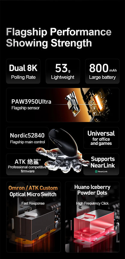 ATK Dragonfly A9 Ultra draadloze gamingmuis PAW3950 ultralicht tri-mode ergonomische e-sports gamermuis voor FPS A9 SE Plus