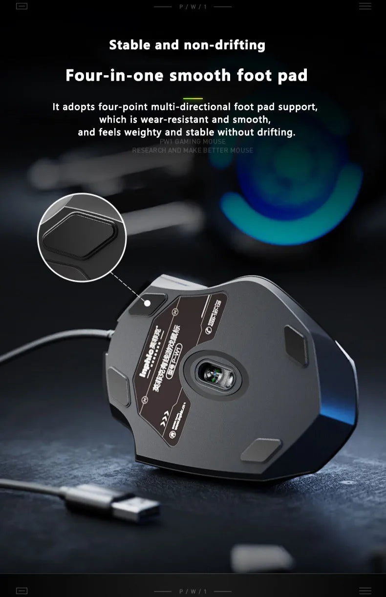 Кабелна мишка Inphic W1 Esports Gaming Mouse, безшумна офис мишка, опция с три или шест бутона