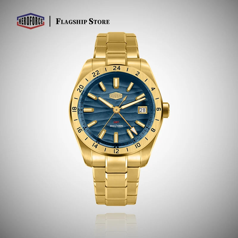 HEROFORCE Business Quartz Watch Men Clock GMT Date Luxury Man Wristwatch Waterproof Luminous Stainless Steel Men's Watches Reloj