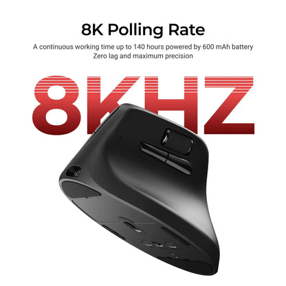 Keychron M5 trådløs ergonomisk optisk mus, 8K polling rate, 2.4GHz og Bluetooth, Type-C, 3950-sensor