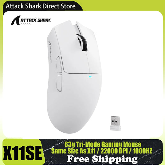 Безжична геймърска мишка ATTACK SHARK X11SE, Tri-Mode, 63g ултралека сензор PAW3311, 22000 DPI, батерия 300mAh, двоен драйвер